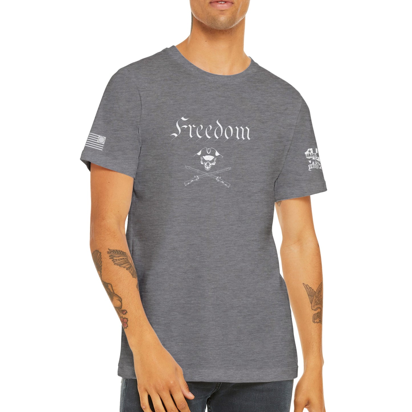 Freedom - Skull and Crossed Muskets T-shirt - Premium Unisex Crewneck T-shirt