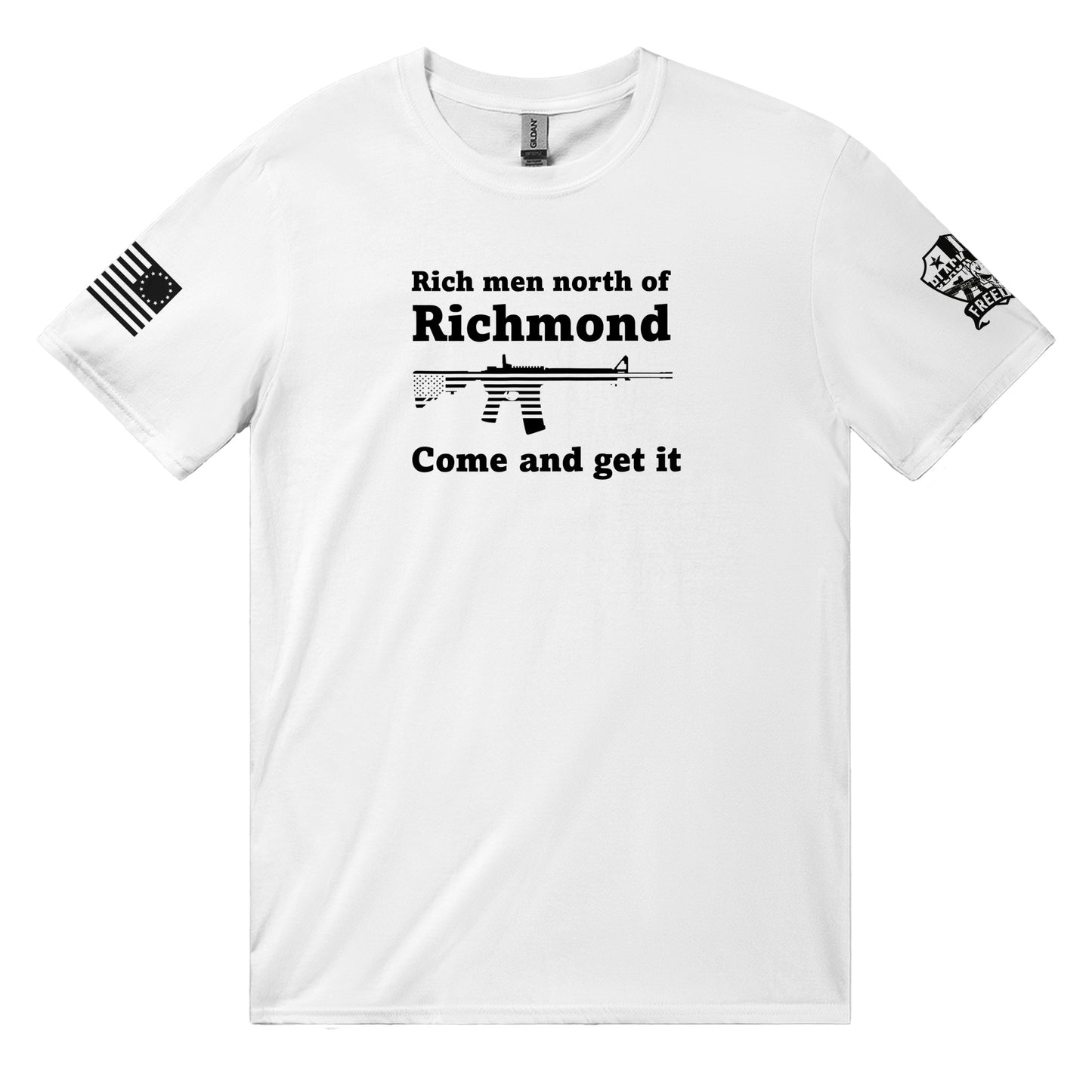 Rich men north of Richmond, Come and get it T-shirt (White & Military Green)