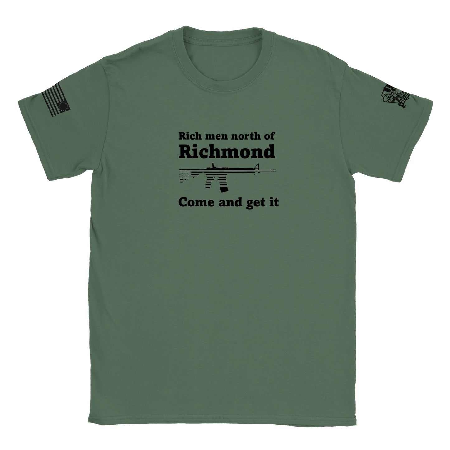 Rich men north of Richmond, Come and get it T-shirt (White & Military Green)