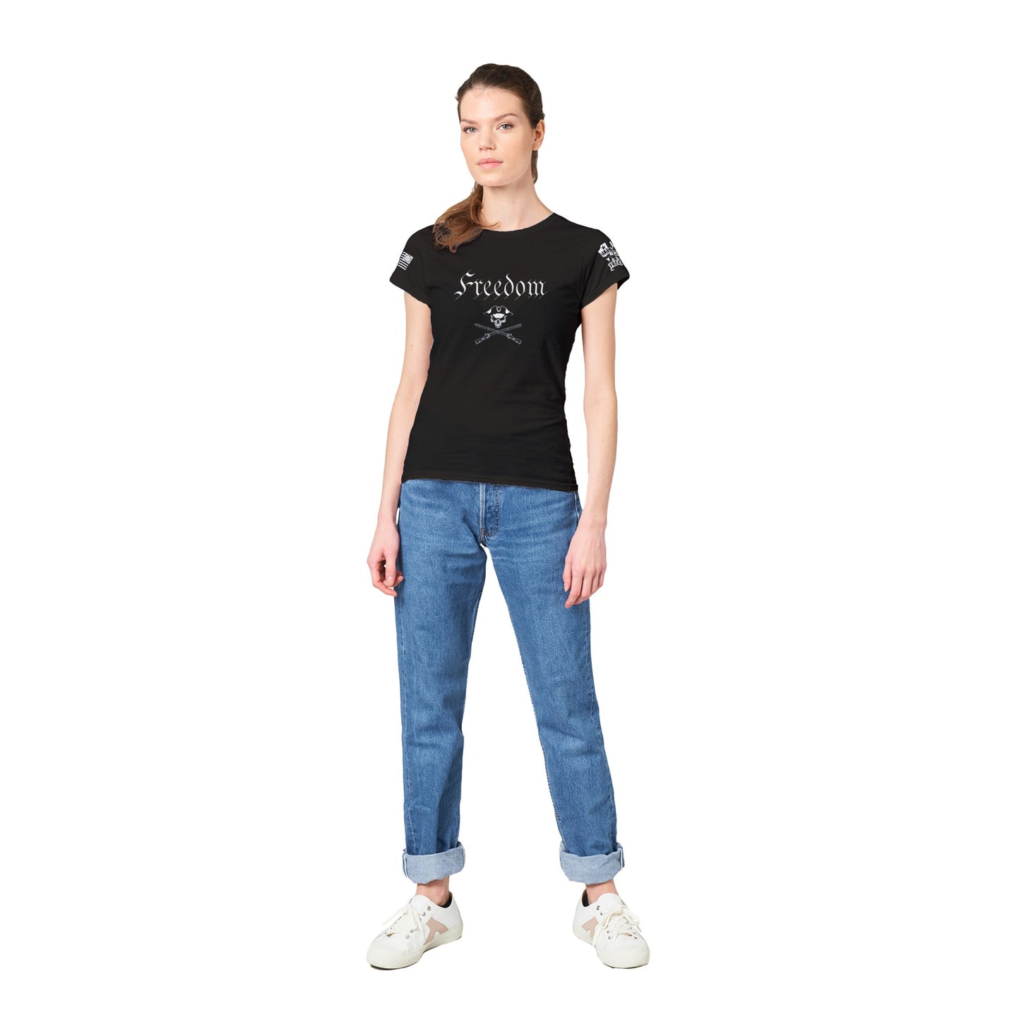 Freedom - Skull and Crossed Muskets T-shirt - Classic Womens Crewneck T-shirt